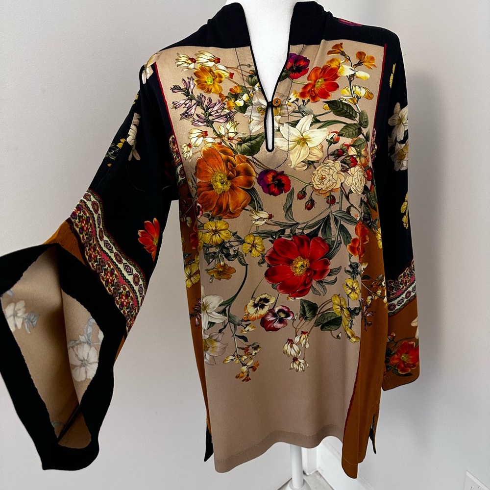 Johnny Was oversized silk shirt. Beautiful colors